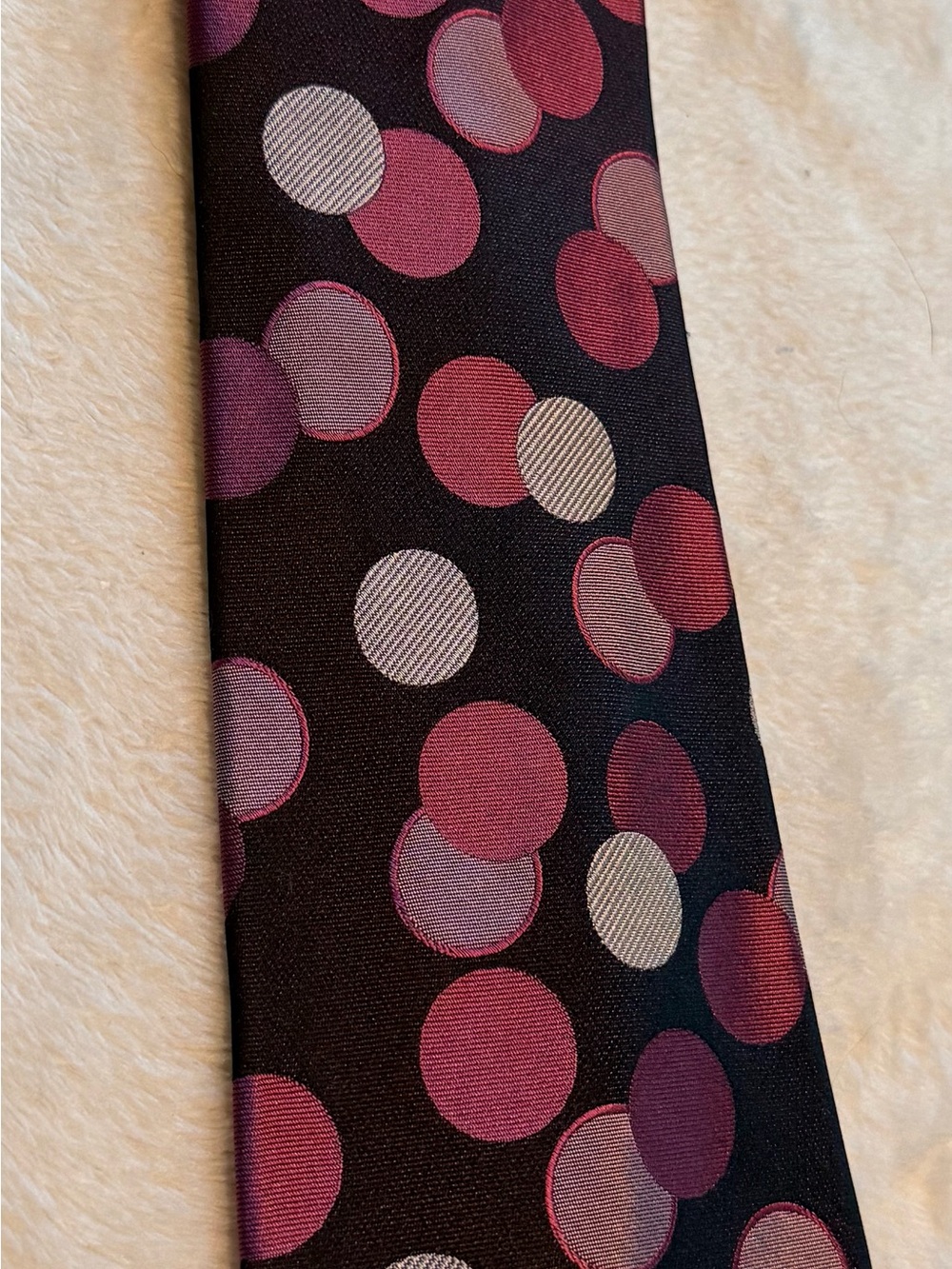 croft & barrow Black Tie with Burgundy and Light Gray Polka Dots